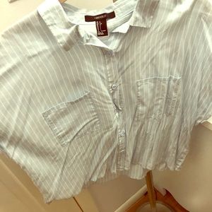 striped button down short sleeve blouse